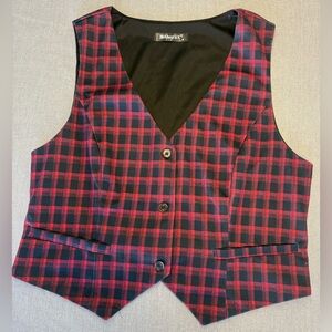Allegra K Red Black Plaid Buffalo Check Vest Women’s Size Medium Three Buttons